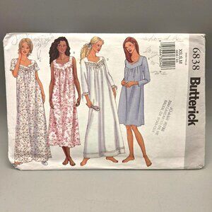 Butterick 6838 Misses Petite Nightgown Sewing Pattern XS-S-M UNCUT